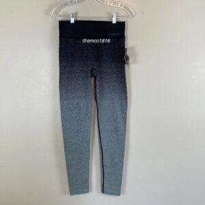 Brooks Performance Black/Gray Striped Ombre Leggings, Full Length, Size L